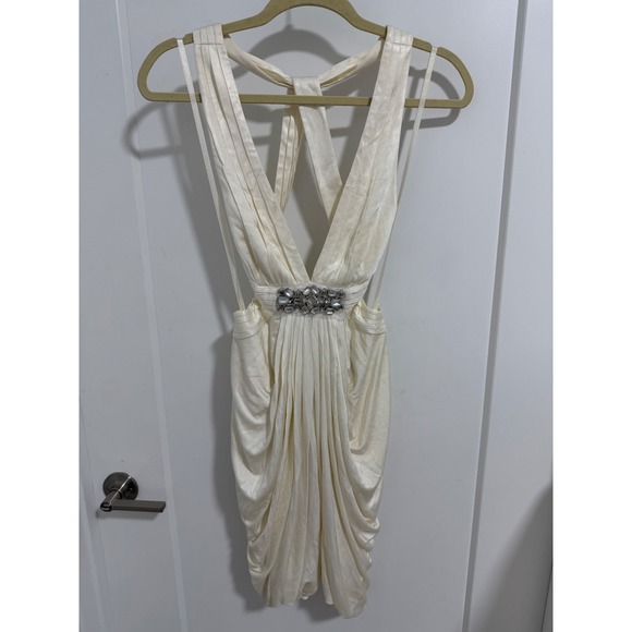 BCBGMAXAZRIA White Embellished Draped Mini Dress XXS - Picture 2 of 16